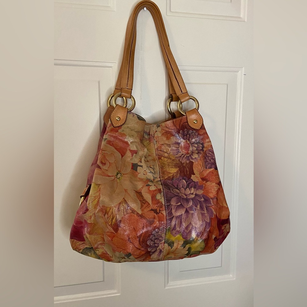 Maurizio Taiuti Italian Leather Floral Bucket Bag Purse - Picture 4 of 12
